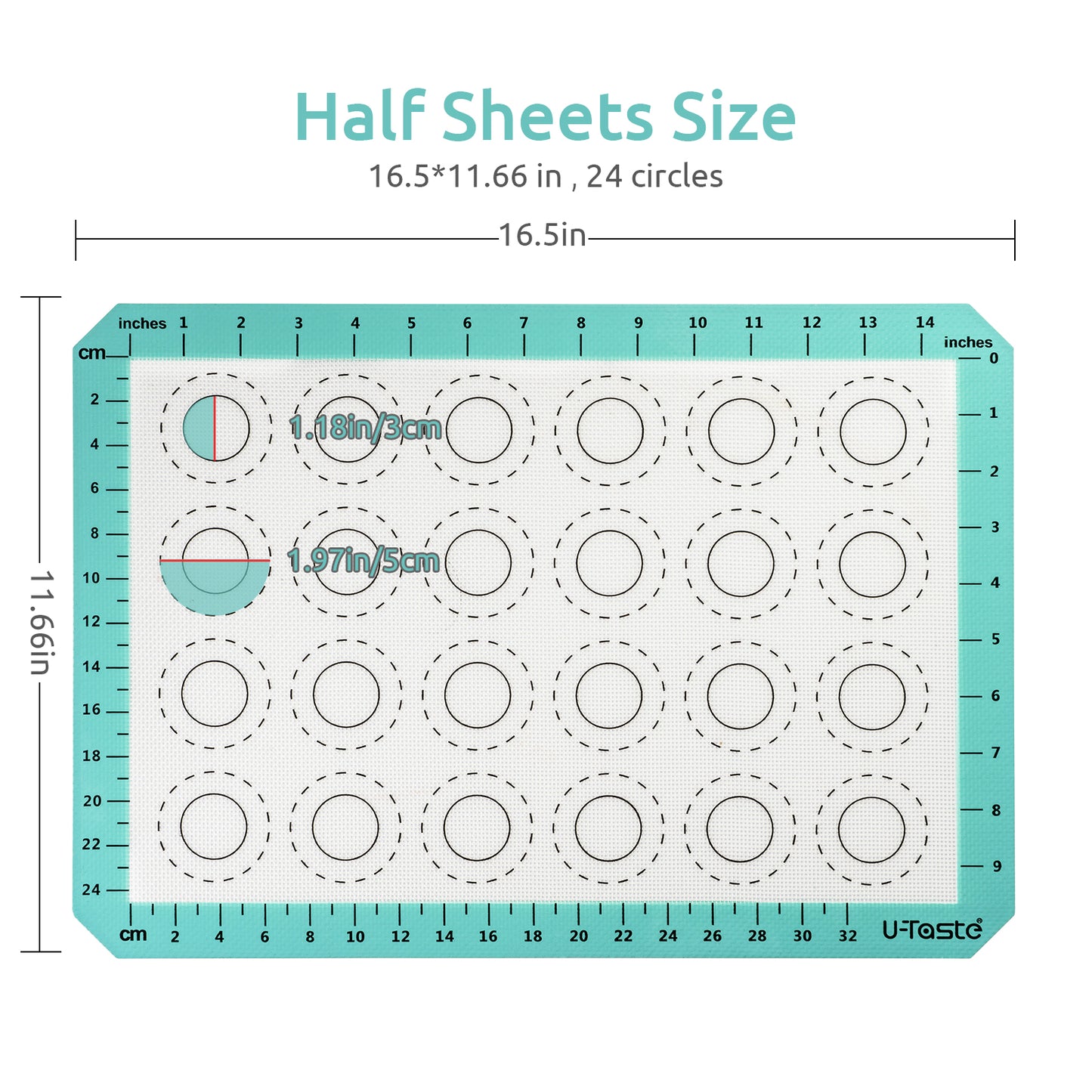 U-Taste Heat Resistant Macaron Silicone Baking Mat, Half Sheets Size, Pack of 2