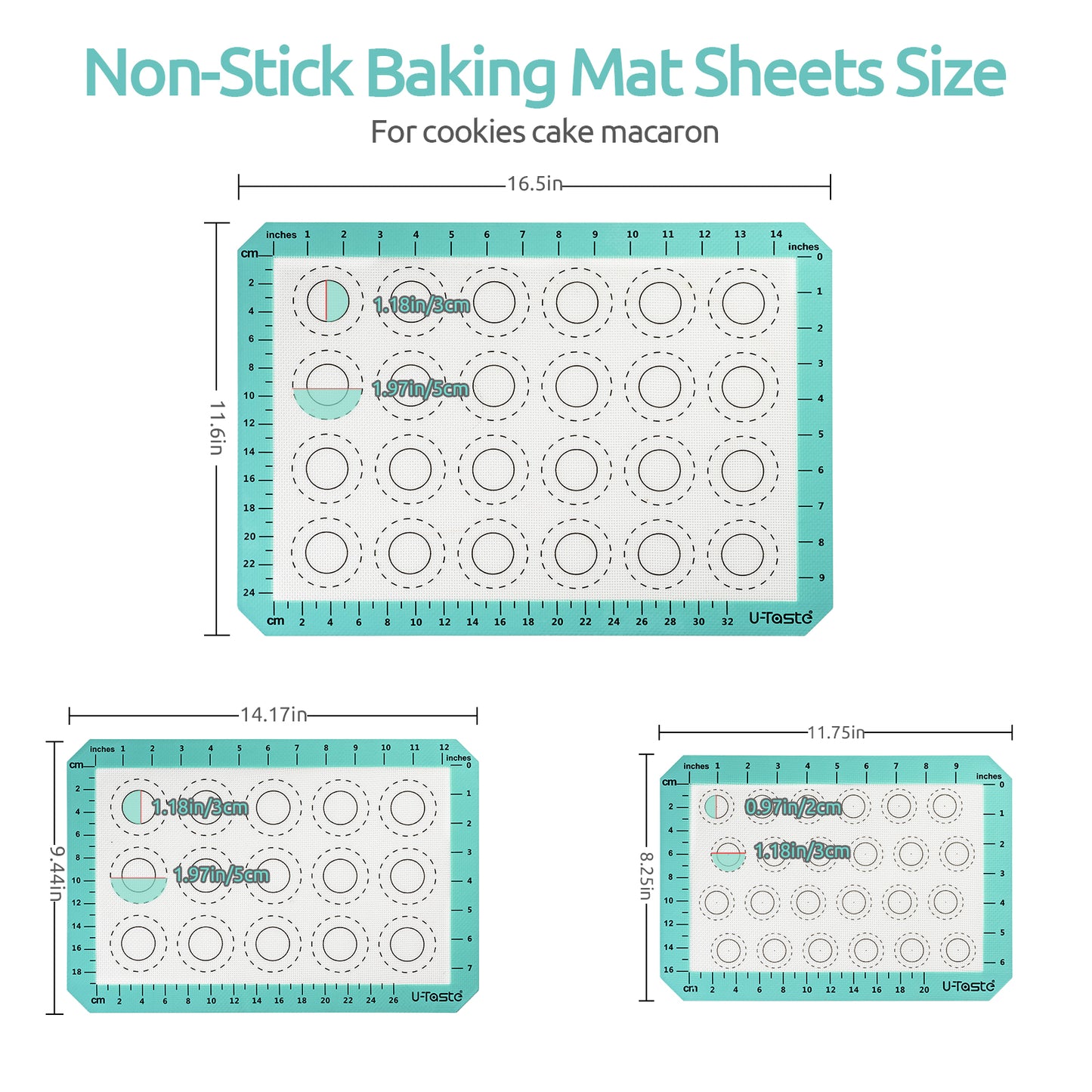 Heat Resistant Macaron Silicone Baking Mat, Half/Jelly Roll/Quarter Sheets Size, Pack of 3