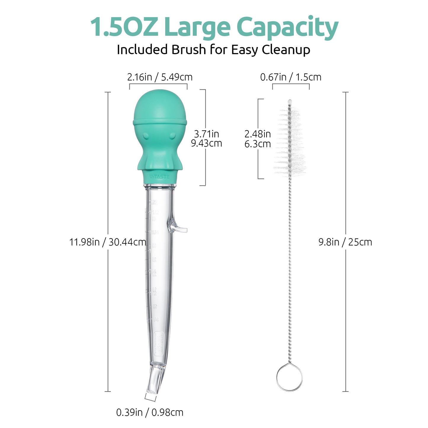 1.5oz Angled Turkey Baster – 228.2℉ Heat Resistant Food Grade Tritan and Silicone Large Octopus Bulb Baster Set with Cleaning Brush