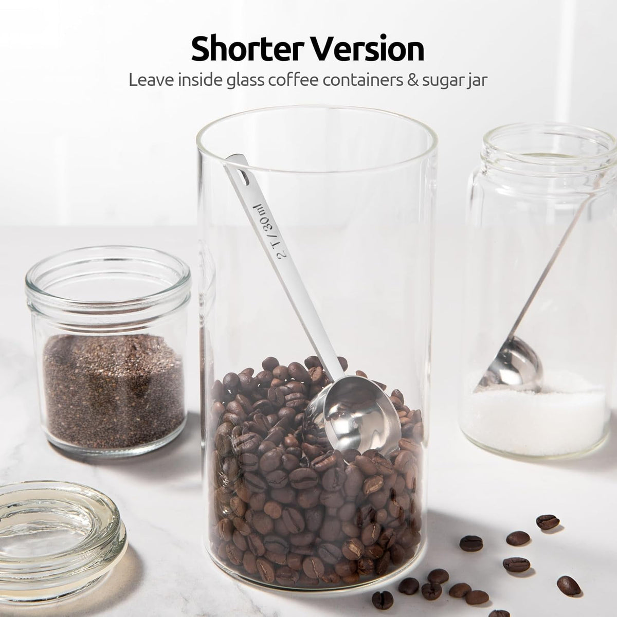 U-Taste Coffee Scoop 2 Tablespoon: 18/8 Stainless Steel Measuring Scooper for Ground Coffee Bean Espresso, 4.3in Long Handle Metal Meauring Spoon
