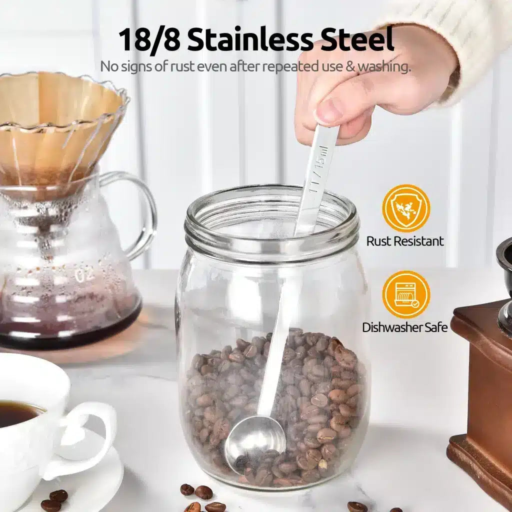 U-Taste Great Coffee Scoop 1 Tablespoon: 18/8 Stainless Steel Measuring Scooper for Ground Coffee, Bean, Powder, Espresso, 8.3 inch Long Handle Metal Meaure Spoon for Canister, Jar