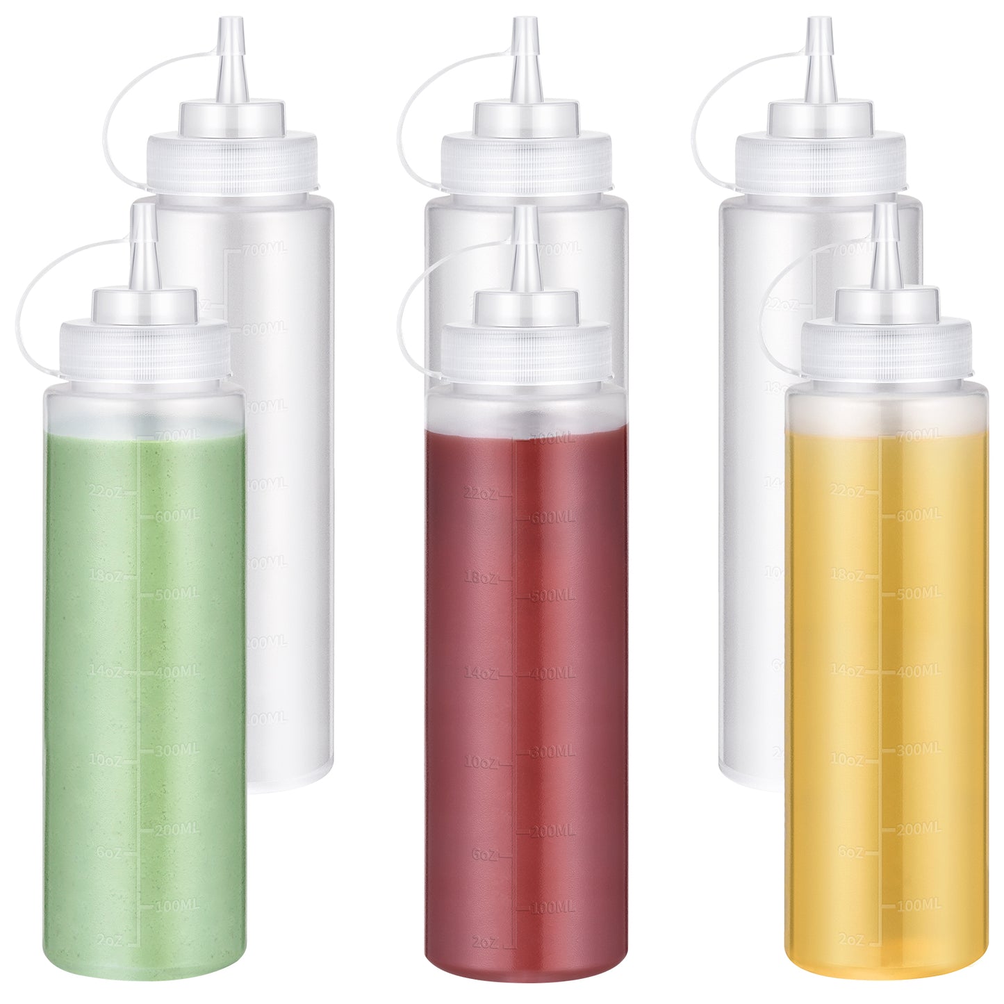 U-Taste 24 OZ Condiment Squeeze Bottles: Sauce Bottles with Twist on Caps and Measurement, Leakproof Squirt Reusable Plastic Oil Container Dispenser for Ketchup/BBQ/Grilling/Salad/Dressing