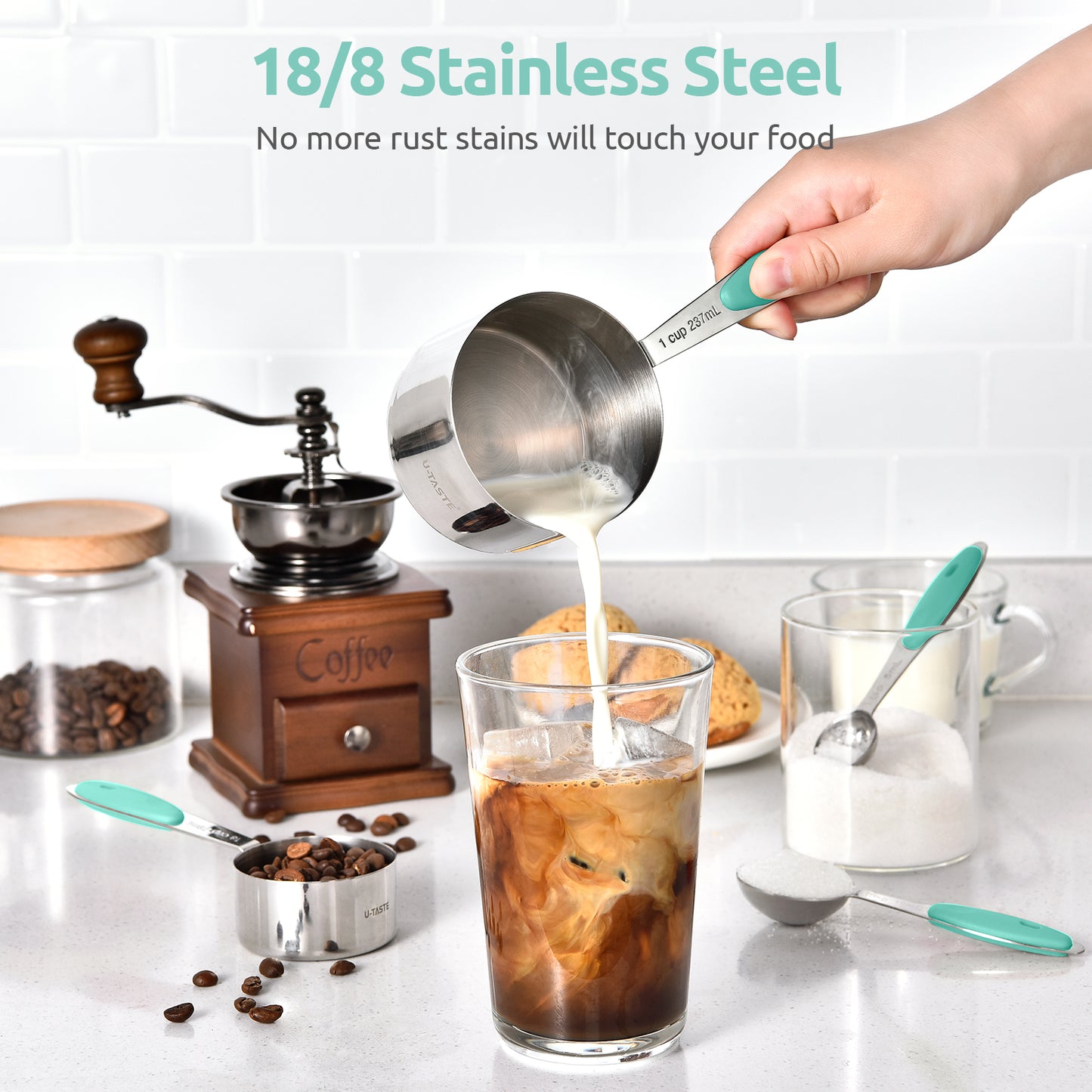 18/8 Stainless Steel Measuring Cups and Spoons Set 10 Pieces