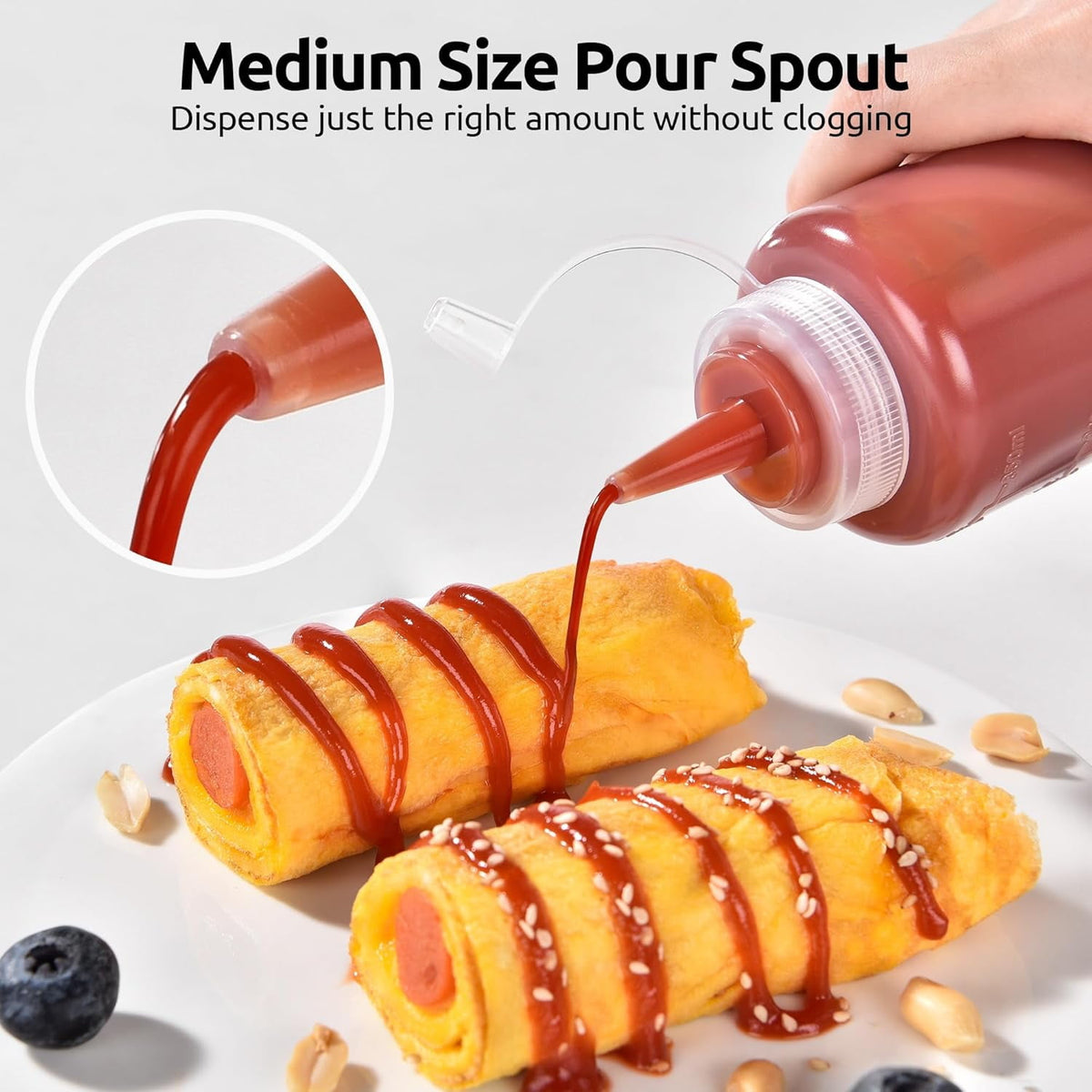 U-Taste Condiment Squeeze Bottles, Food Grade Plastic Sauce Container Squirt Bottle, Leakproof Oil Dispenser for Ketchup BBQ Salad Dressing, 12oz/6pcs