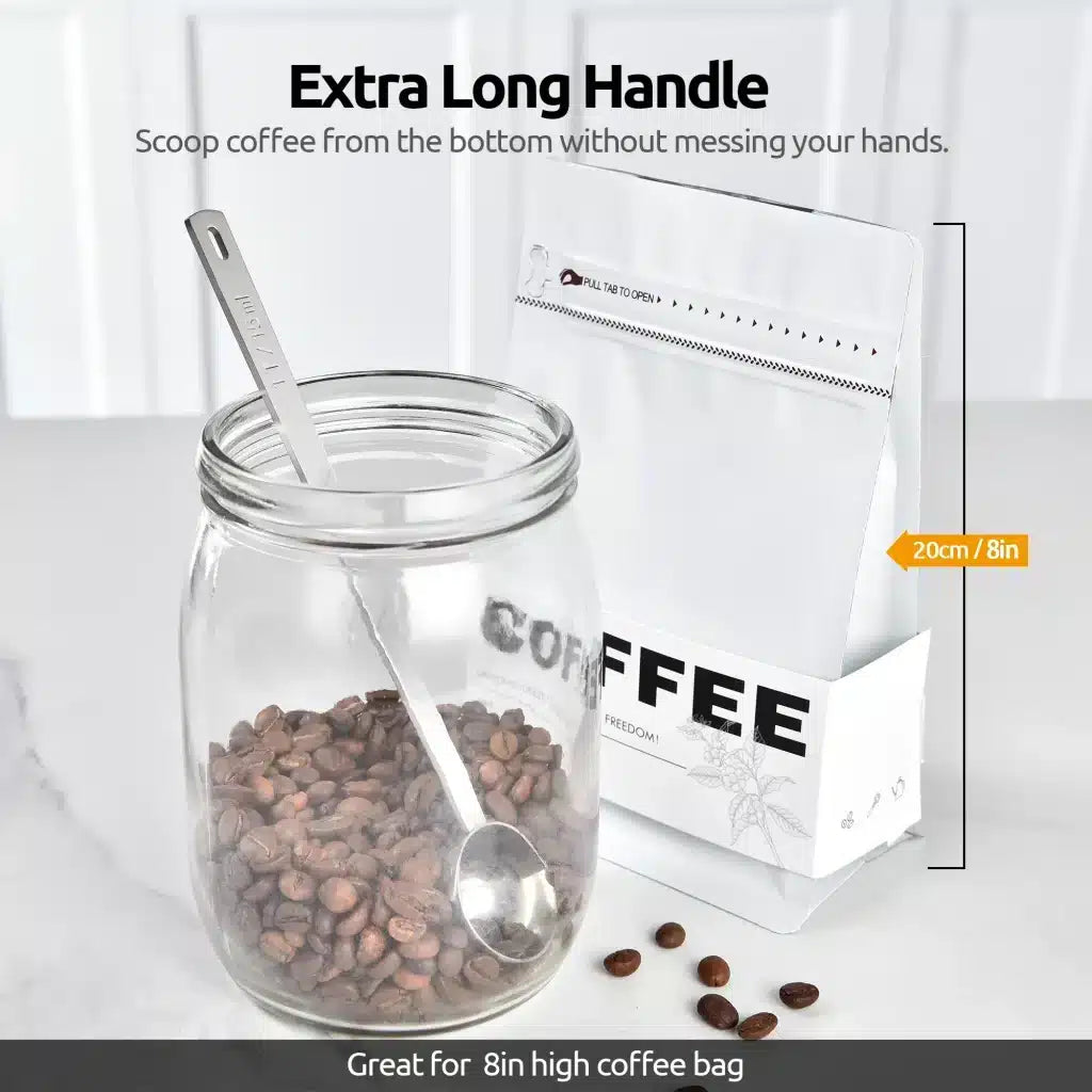 U-Taste Great Coffee Scoop 1 Tablespoon: 18/8 Stainless Steel Measuring Scooper for Ground Coffee, Bean, Powder, Espresso, 8.3 inch Long Handle Metal Meaure Spoon for Canister, Jar