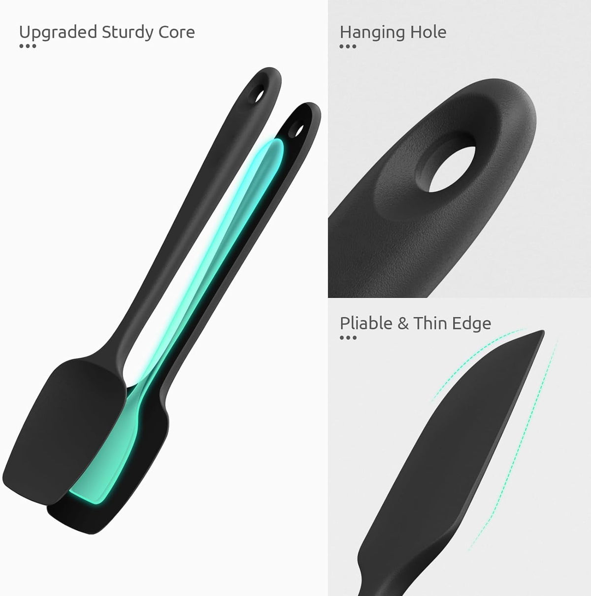 U-Taste Silicone Spatula Set of 4, 600°F High Heat Resistant Kitchen Cooking Utensils Baking Supplies, Food Grade Seamless Rubber Scraper, Black