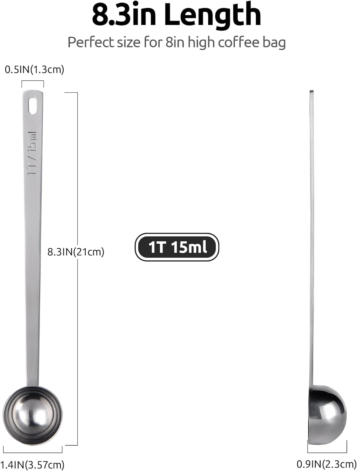 U-Taste Coffee Scoop 1 Tablespoon: 18/8 Stainless Steel Measuring Scooper for Ground Coffee Bean Espresso, 6.9in Extra Long Handle Metal Meaure Spoon