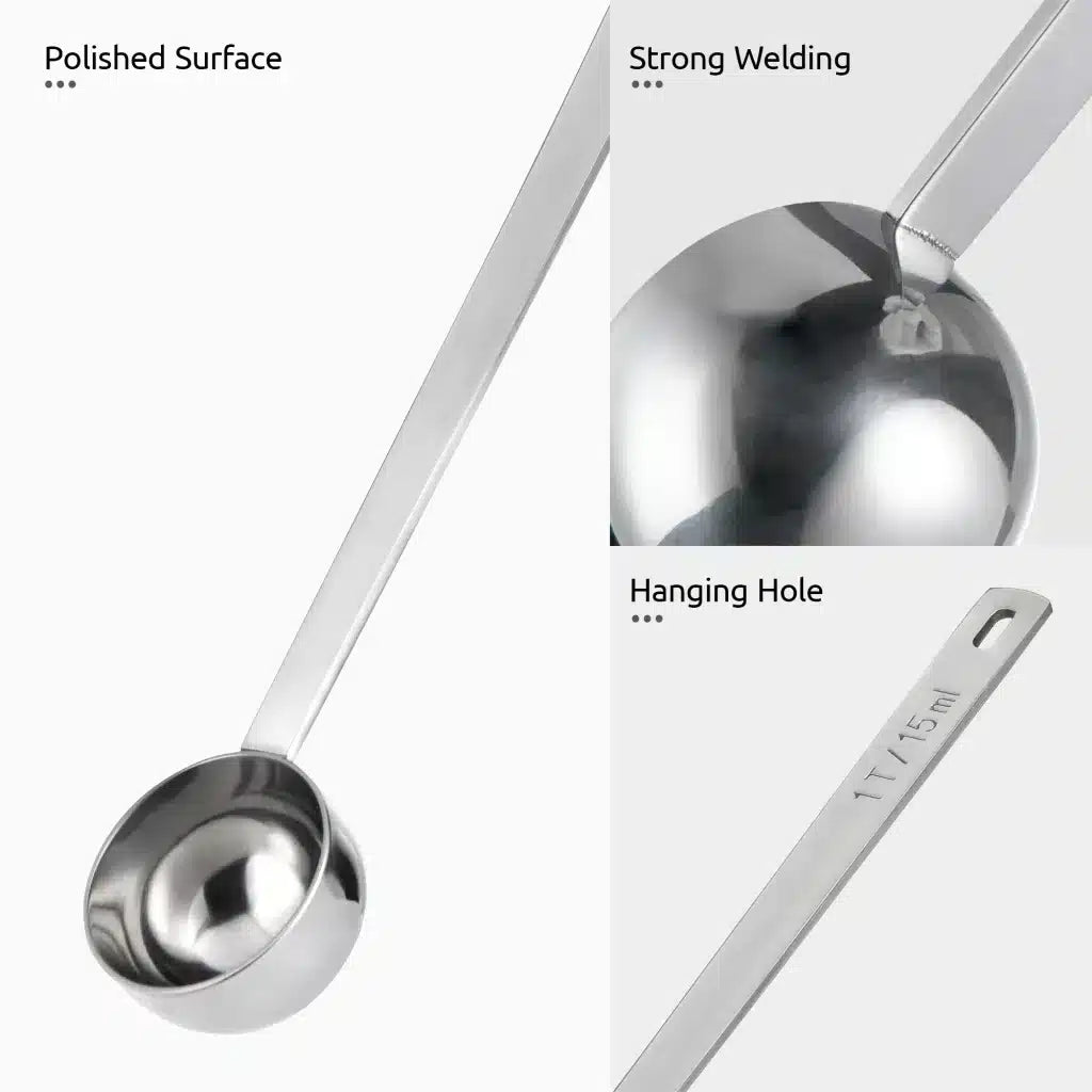 U-Taste Great Coffee Scoop 1 Tablespoon: 18/8 Stainless Steel Measuring Scooper for Ground Coffee, Bean, Powder, Espresso, 8.3 inch Long Handle Metal Meaure Spoon for Canister, Jar