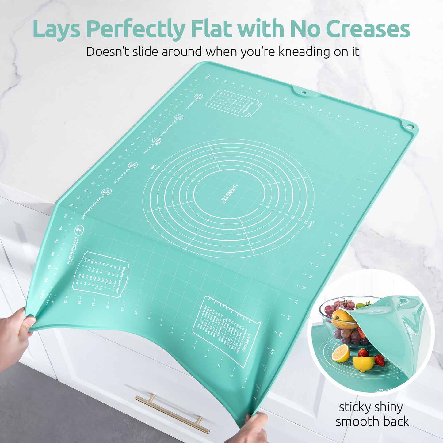 U-Taste Liquid Silicone Pastry Mat: 16"x20" Food-Grade Non-Stick Dough Rolling Baking Sheet, Non Slip for Kneading, Making Pizza, Fondant, Pie Crust with Clear Measurement and Raised Edges