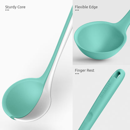 13 inch Heat Resistant Silicone Soup Ladle with Non-slip Solid Long Handle, 4 oz Large, Platinum-Cured