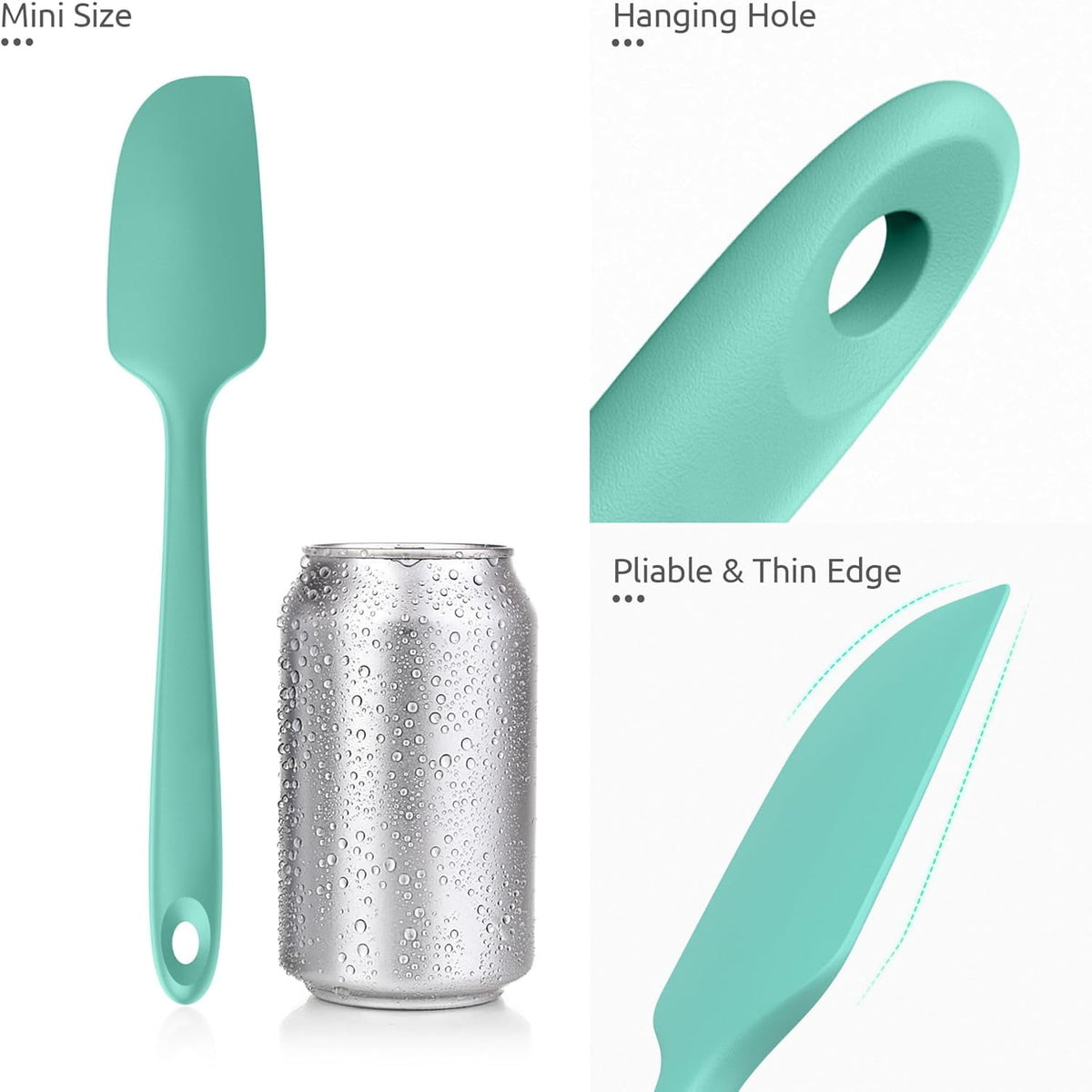 U-Taste Small Mini Silicone Spatula: 600ºF Heat-Resistant Food-Grade Tiny Jar Bowl Scraper, Non-Stick Seamless Flexible Baking Utensil, Aqua Sky