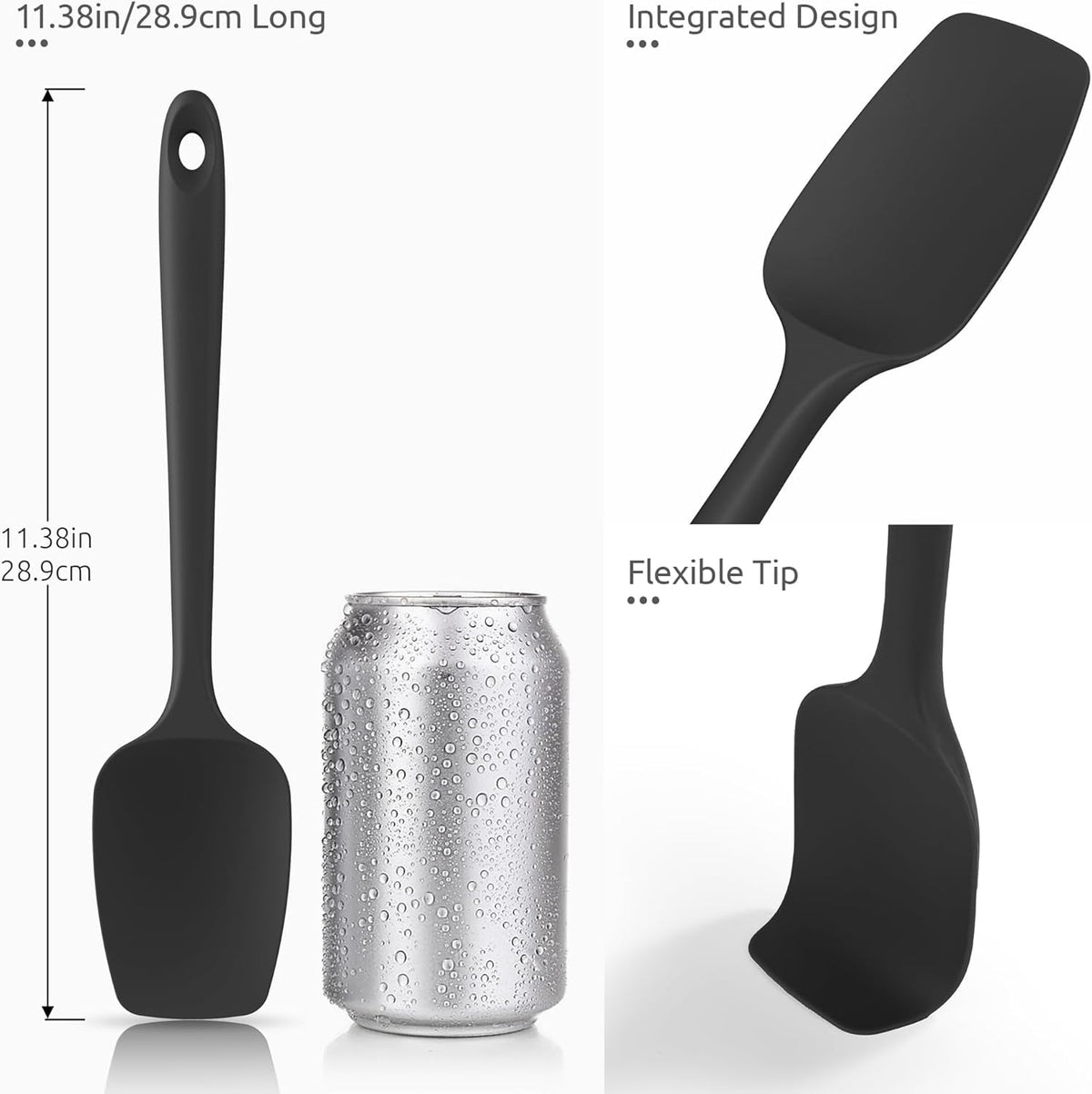 U-Taste 600ºF Heat Resistant Silicone Cooking Spoons Set, Baking Spoon Spatula & Cooking Scoop Spoonula, Kitchen Utensils for Serving Scooping, Black