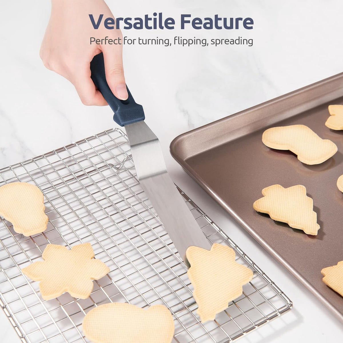 U-Taste Offset Icing Spatula Set of 3, Cake Frosting Spreader, 420 Stainless Steel Angled Spatula with 6/8/10in Blade for Decorating, Midnight Blue