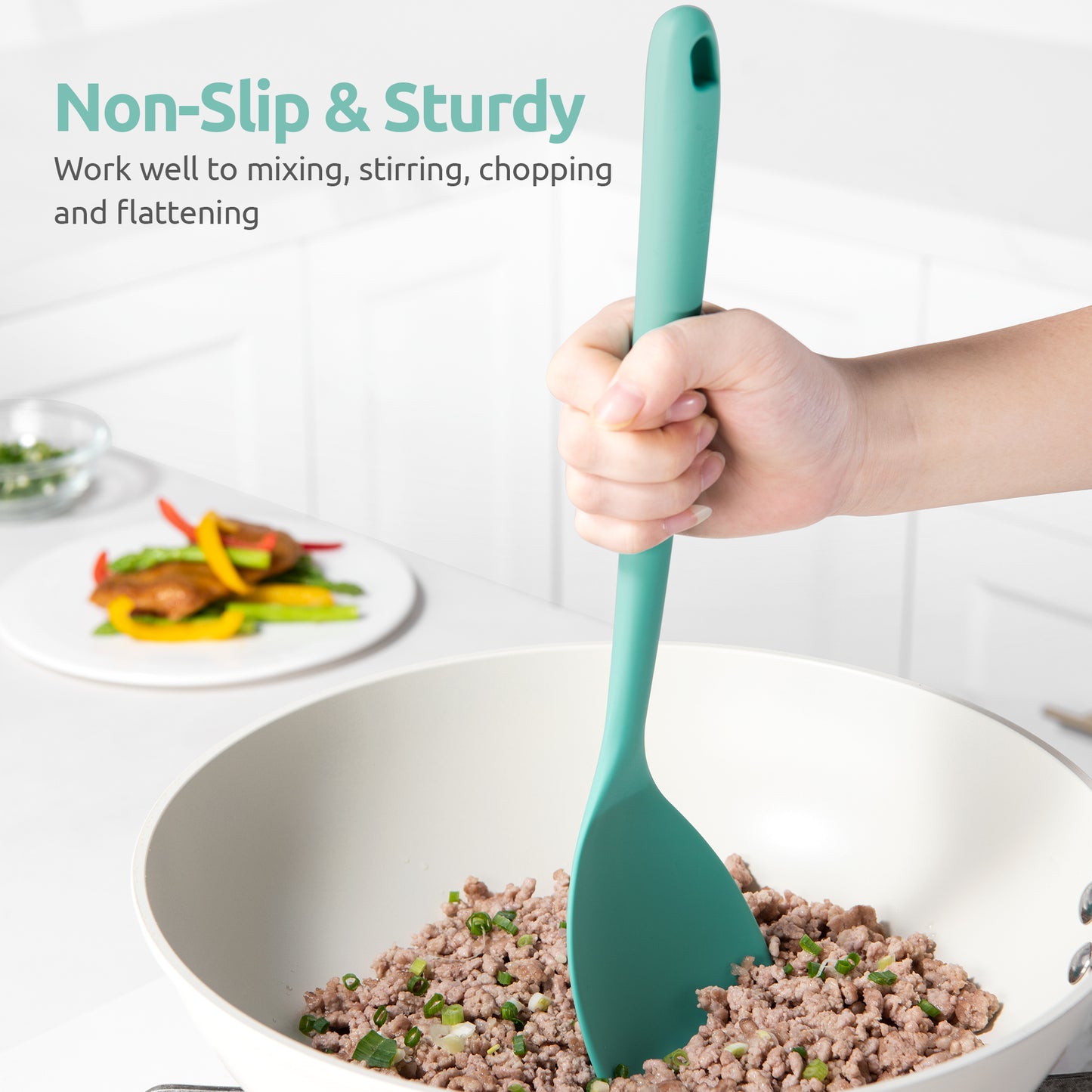 U-Taste 600ºF Heat Resistant Wok Spatula: 13.76" Long, 3.63" Wide Silicone Cooking Utensils with Flexible Edge & Sturdy Core, for Kitchen Stir Fry, Serving, Scoop, Non-Stick Pan, Cast Iron