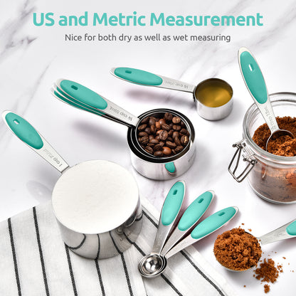 12 Piece Measuring Cups and Spoons Set in 18/8 Stainless Steel : 7 Measuring Cups & 5 Measuring Spoons