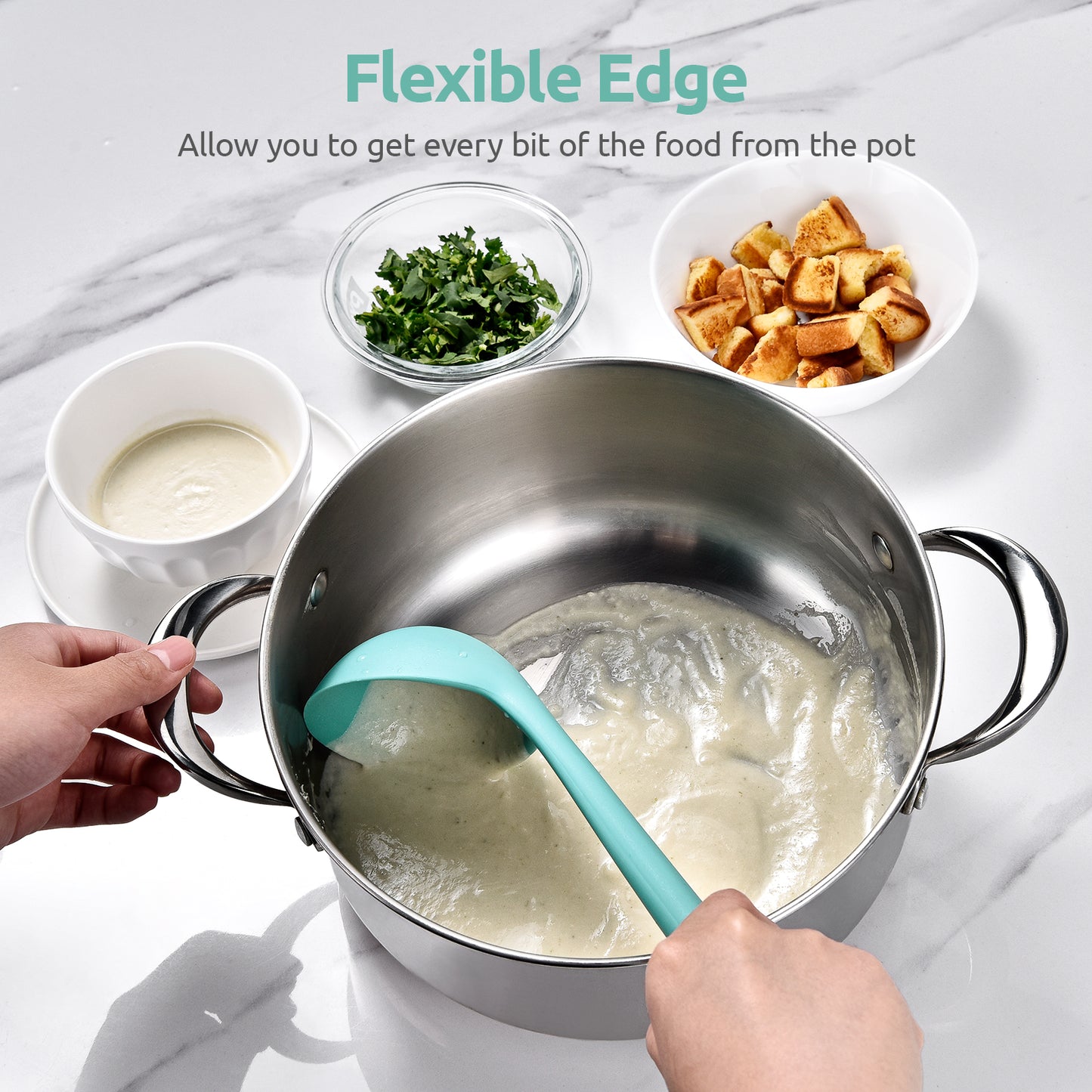 13 inch Heat Resistant Silicone Soup Ladle with Non-slip Solid Long Handle, 4 oz Large, Platinum-Cured