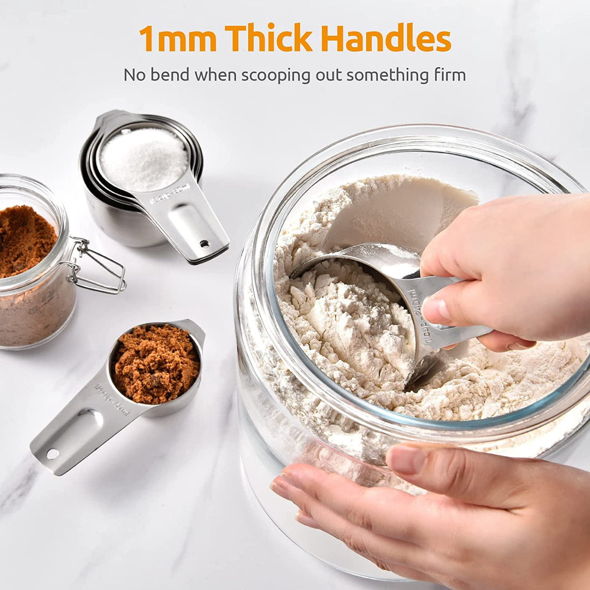 U-Taste Metal Measuring Cups Set of 7, 18/8 Stainless Steel Kitchen Gadgets for Cooking Baking Dry and Liquid Ingredients, Stackable Nesting Design
