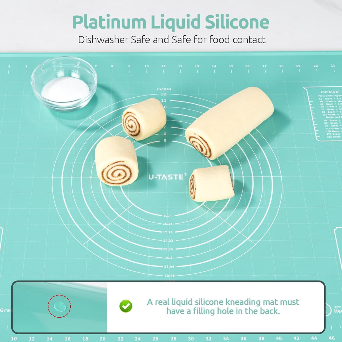 U-Taste 28"x20" Silicone Pastry Mat, Food Grade Dough Rolling Baking Sheet, Non Slip for Kneading Pizza Cookie Pie Crust, Clear Measurement, Aqua Sky