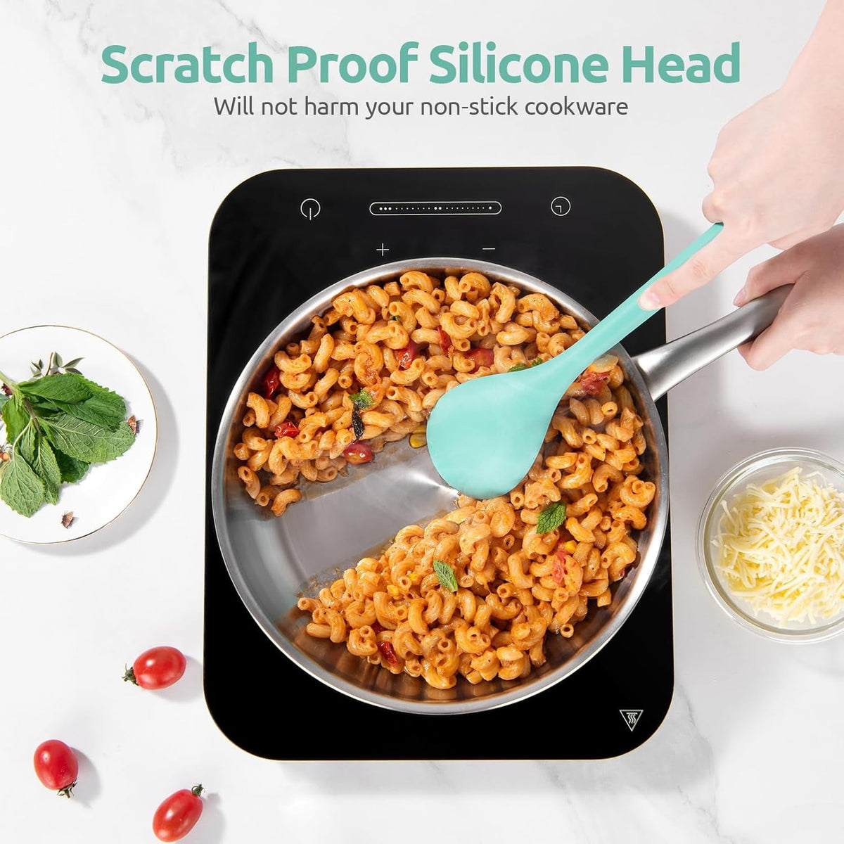 U-Taste 600°F Heat Resistant Silicone Spoons Set of 2, 13.3in Long Large Cooking Spoon, Rubber Kitchen Utensil for Mixing/Stirring/Serving, Aqua Sky