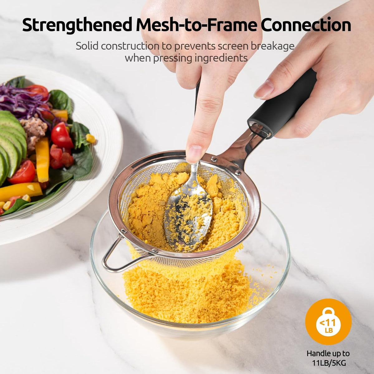 U-Taste Fine Mesh Strainer, 18/8 Stainless Steel Tea Coffee Strainer, Mini Small Fine Sieve, Metal Colander for Loose Tea/Juice/Pulp/Matcha, Black