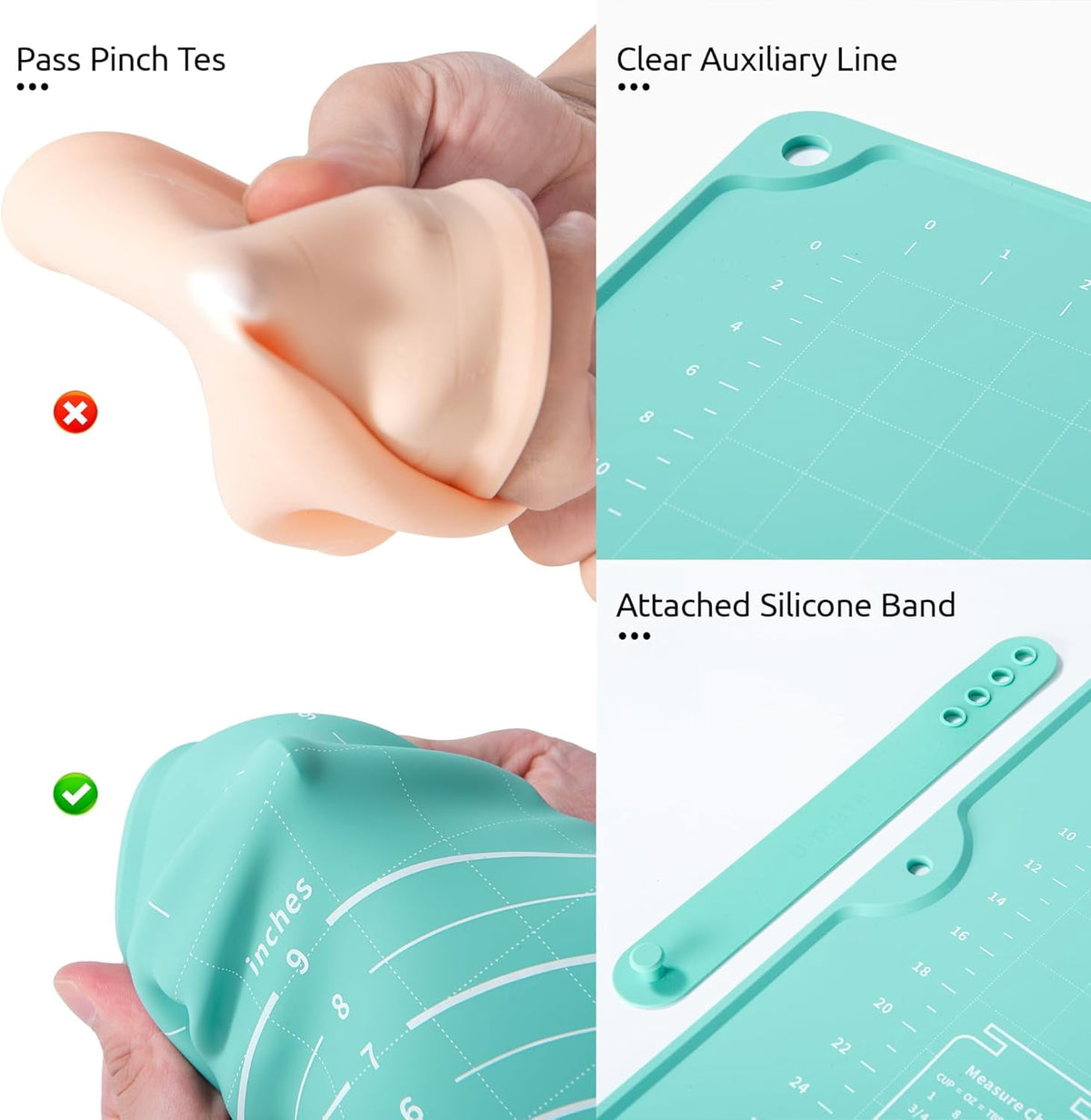 U-Taste 28"x20" Silicone Pastry Mat, Food Grade Dough Rolling Baking Sheet, Non Slip for Kneading Pizza Cookie Pie Crust, Clear Measurement, Aqua Sky