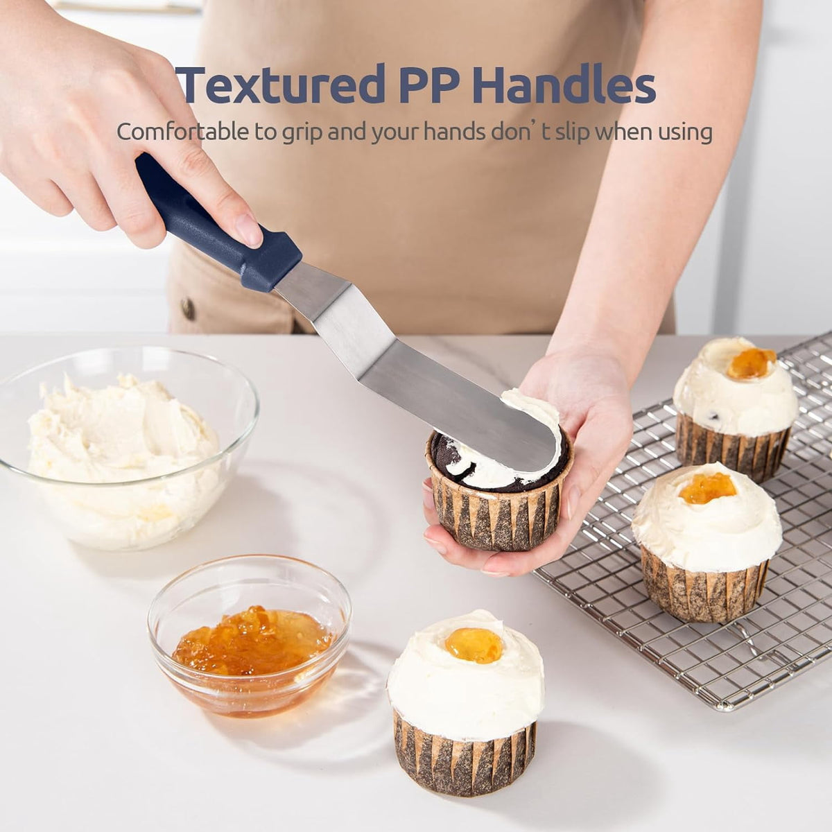 U-Taste Offset Icing Spatula Set of 3, Cake Frosting Spreader, 420 Stainless Steel Angled Spatula with 6/8/10in Blade for Decorating, Midnight Blue