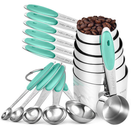 12 Piece Measuring Cups and Spoons Set in 18/8 Stainless Steel : 7 Measuring Cups & 5 Measuring Spoons