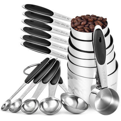 12 Piece Measuring Cups and Spoons Set in 18/8 Stainless Steel : 7 Measuring Cups & 5 Measuring Spoons