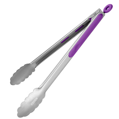 18/8 Stainless Steel Kitchen Tong with Sturdy Metal Tips & Non Slip Silicone Handle & Smooth Locking