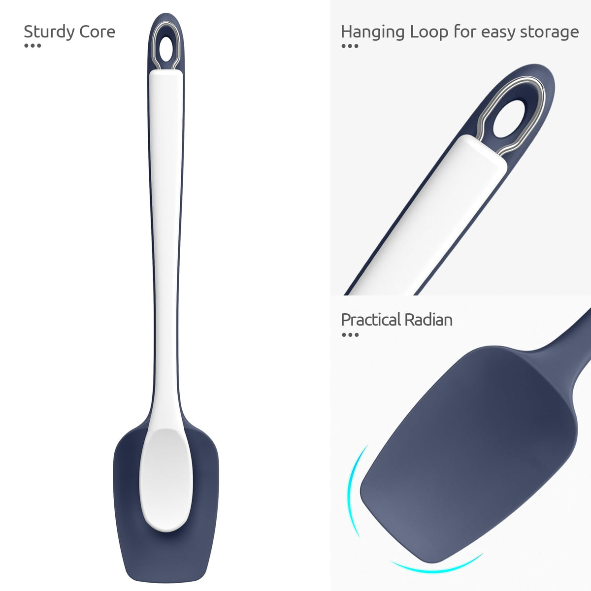 U-Taste 14in Extra Long Spoon Spatula: 600ºF Heat Resistant Silicone Spoonula Cooking Utensils for Kitchen Use, Non-Stick Scoop Scraper, Midnight Blue