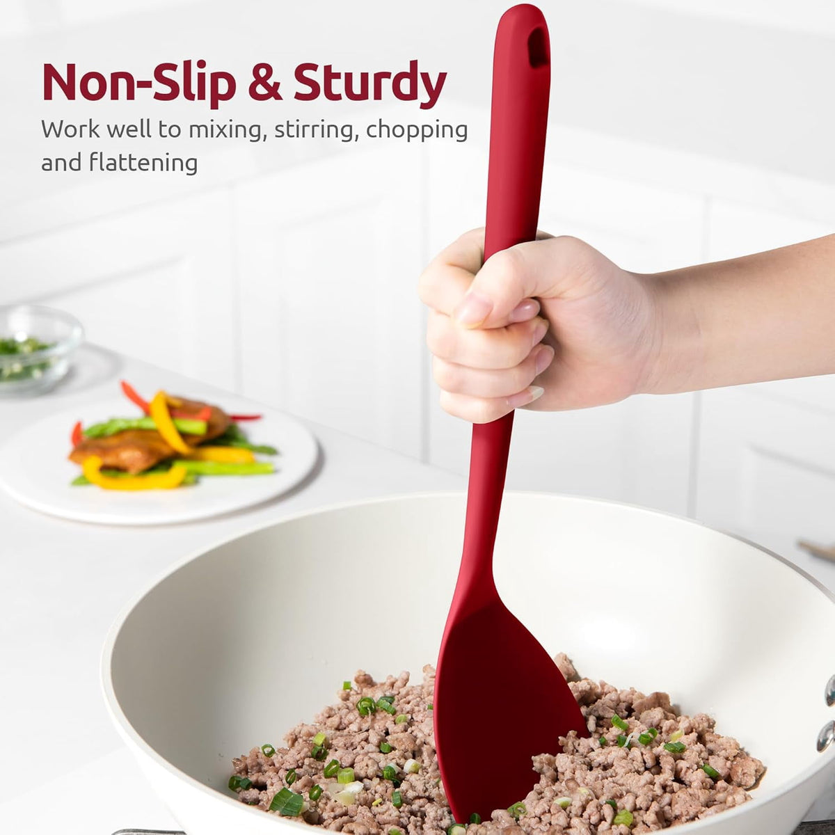 U-Taste 600ºF Heat Resistant Wok Spatula: Silicone Stir Fry Tool Cooking Utensils with Flexible Edge & Sturdy Core, 13.76" Long 3.63" Wide , Red