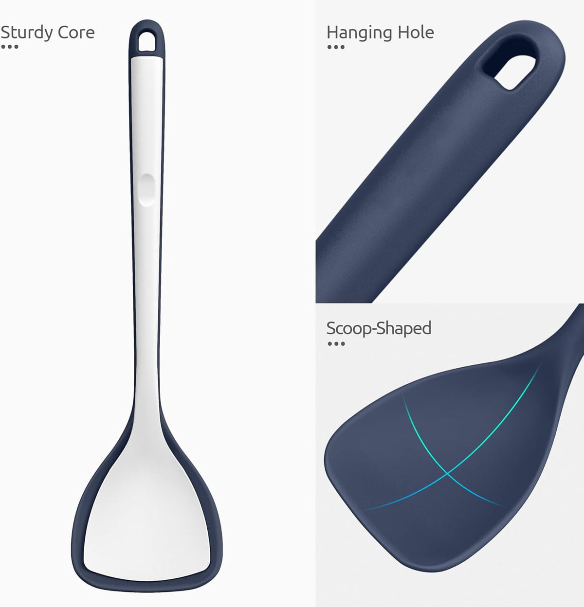 U-Taste 600ºF Heat Resistant Wok Spatula: Silicone Stir Fry Cooking Utensils with Flexible Edge & Sturdy Core, 13.76" Long 3.63" Wide , Midnight Blue