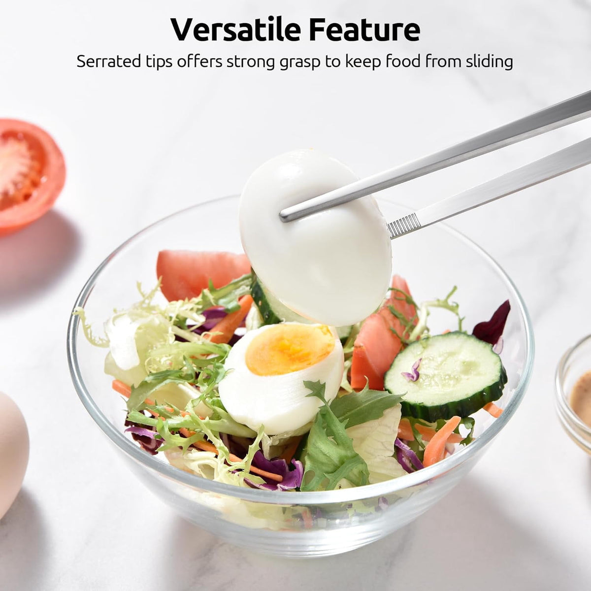 U-Taste Kitchen Cooking Tweezers, 18/8 Stainless Steel Food Grade Metal Food Tong Set, Non Slip Tips for Plating Serving Grill, 12in/Round+Pointed Tip