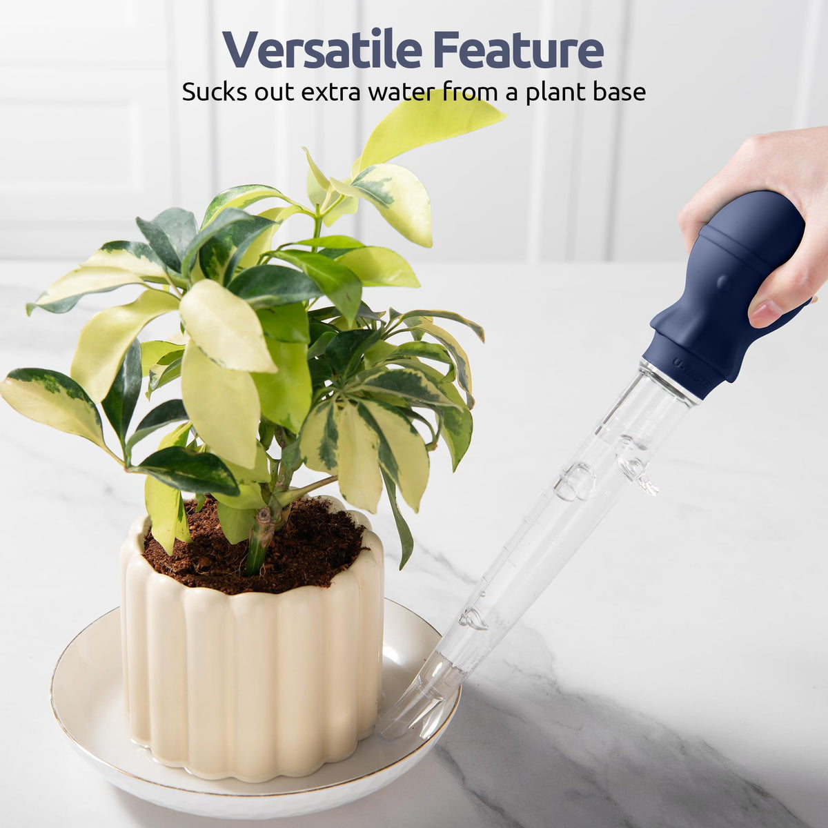 U-Taste 1.5oz Angled Turkey Baster for Cooking, 228.2°F Heat Resistant Food Grade Tritan & Silicone Octopus Bulb Baster, a Cleaning Brush, Navy Blue
