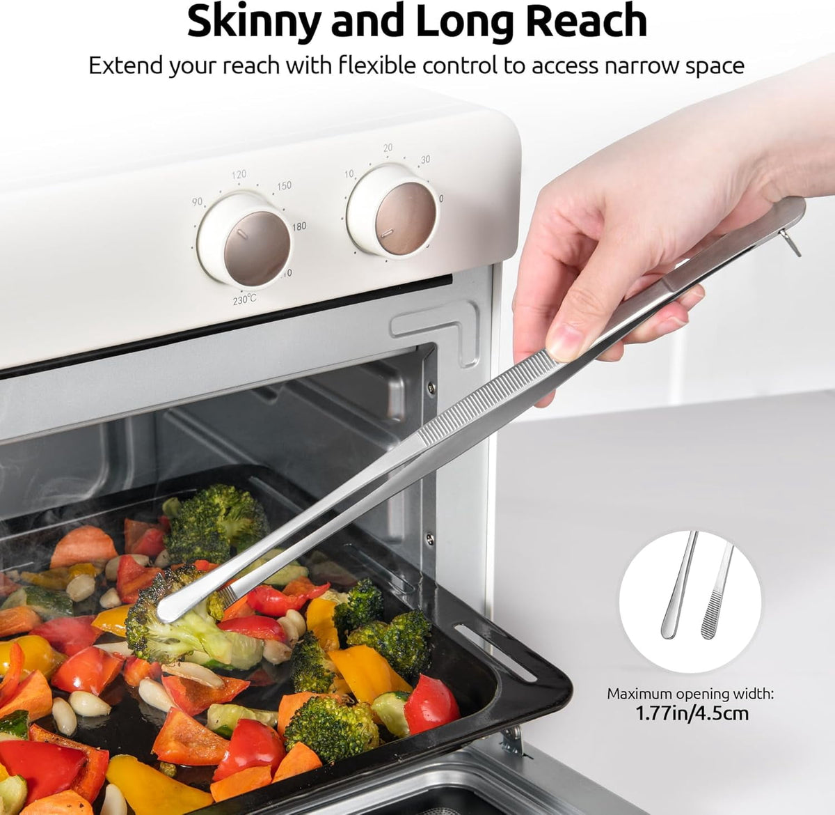 U-Taste Kitchen Cooking Tweezers, 18/8 Stainless Steel Food Grade Metal Food Tong with Non Slip Tips for Plating Serving Grilling, 8+10+12in/Round Tip