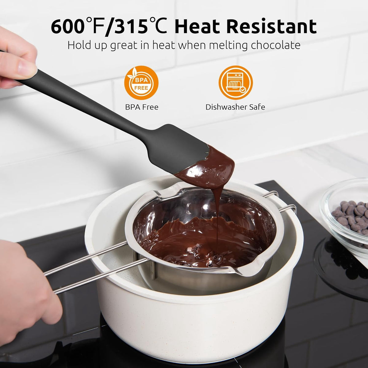 U-Taste Small Mini Silicone Spatula: 600ºF Heat-Resistant Food-Grade Tiny Jar Bowl Scraper, Non-Stick Seamless Flexible Baking Utensil, Black
