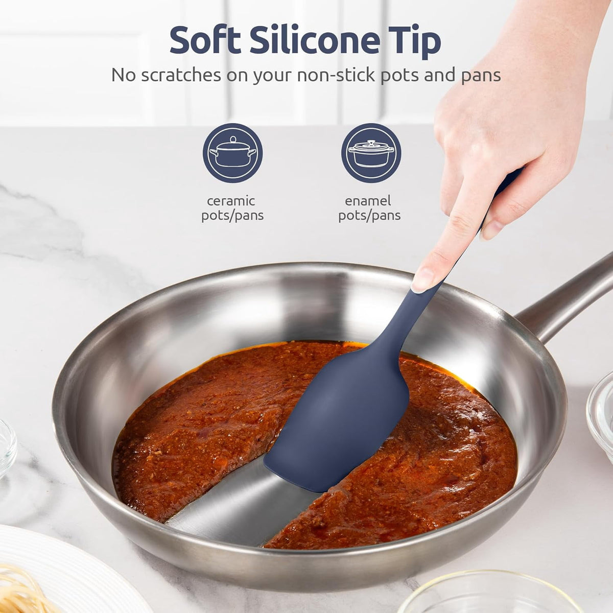 U-Taste 600ºF Heat Resistant Silicone Cooking Spoons Set, Baking Spoon Spatula & Cooking Scoop Spoonula, Kitchen Utensils for Serving, Midnight Blue