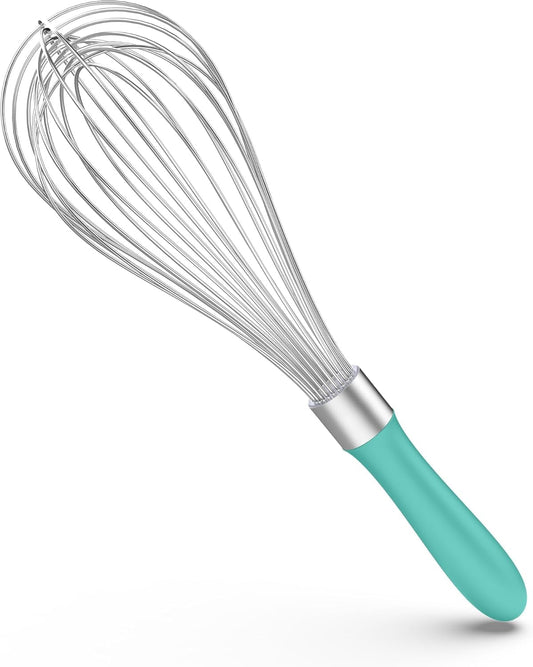 U-Taste Kitchen Wire Whisk for Cooking, 18/10 Stainless Steel Egg Beater with 12 Wires, Baking Tool for Whisking Mixing Stirring Blending, L, Aqua Sky