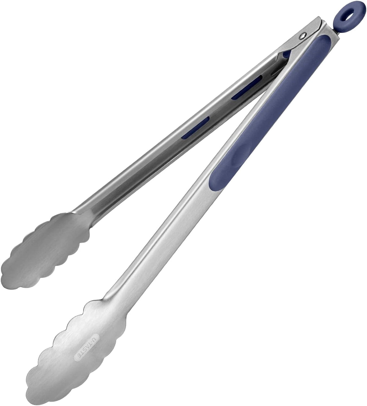 U-Taste 18/8 Stainless Steel Kitchen Tong for Cooking, Long Large Metal Tong for Serving Food Grilling BBQ, Non Slip Silicone Handle, 12in, Navy Blue