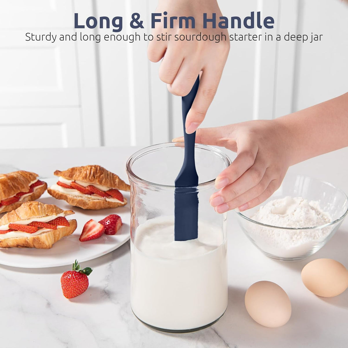 U-Taste Silicone Jar Spatula: 600ºF Heat-Resistant Food-Grade Sourdough Stirring Stick, Seamless Flexible Peanut Butter Spreader, 10in, Midnight Blue