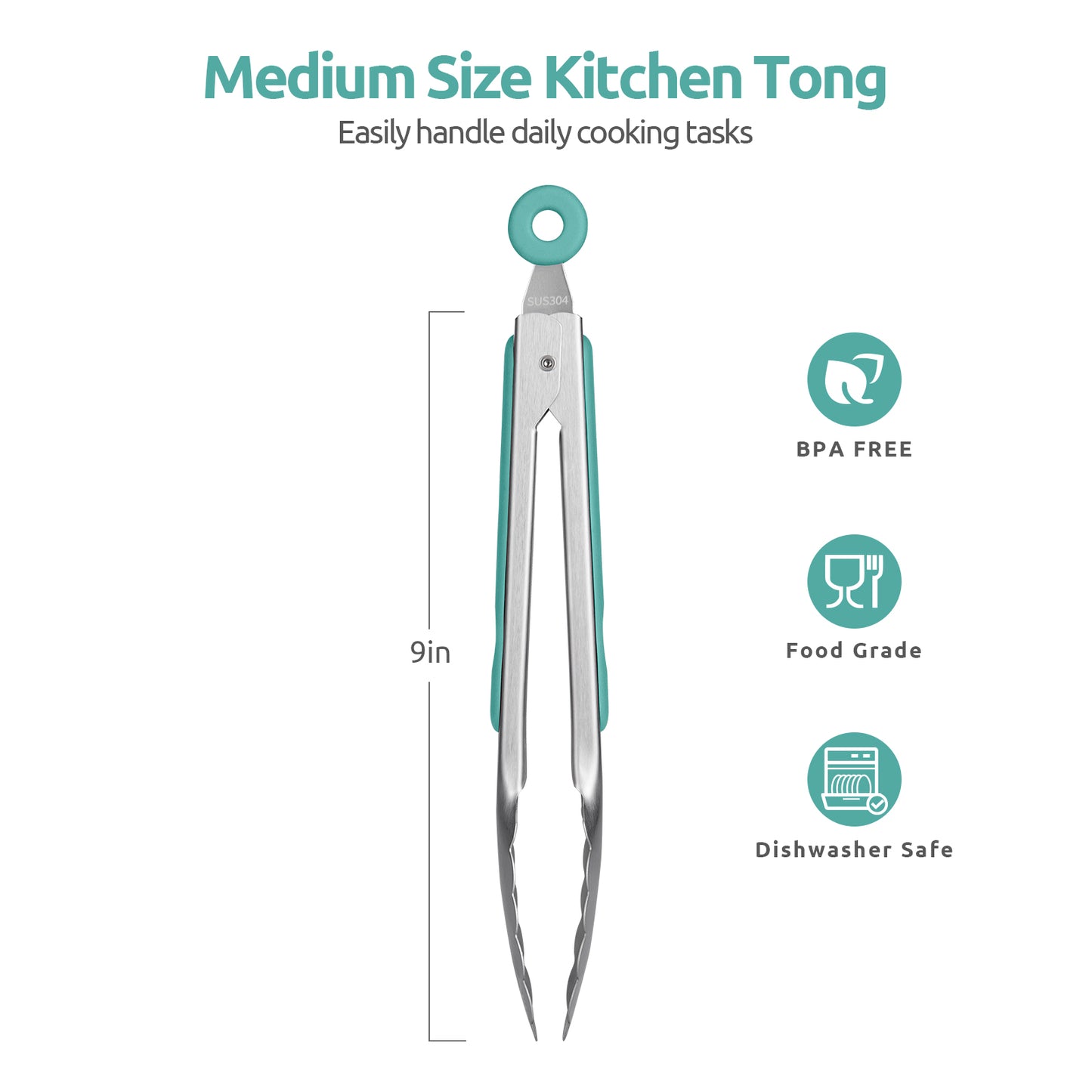 18/8 Stainless Steel Kitchen Tong with Sturdy Metal Tips & Non Slip Silicone Handle & Smooth Locking