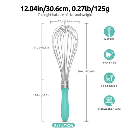 U-Taste Balloon Whisk for Cooking: 18/10 Stainless Steel Kitchen Wire Whisk, Medium Heavy Duty Egg Beater, Manual Baking Mixing Tool with 8 High Flex Wires for Stirring, Blending Sauce