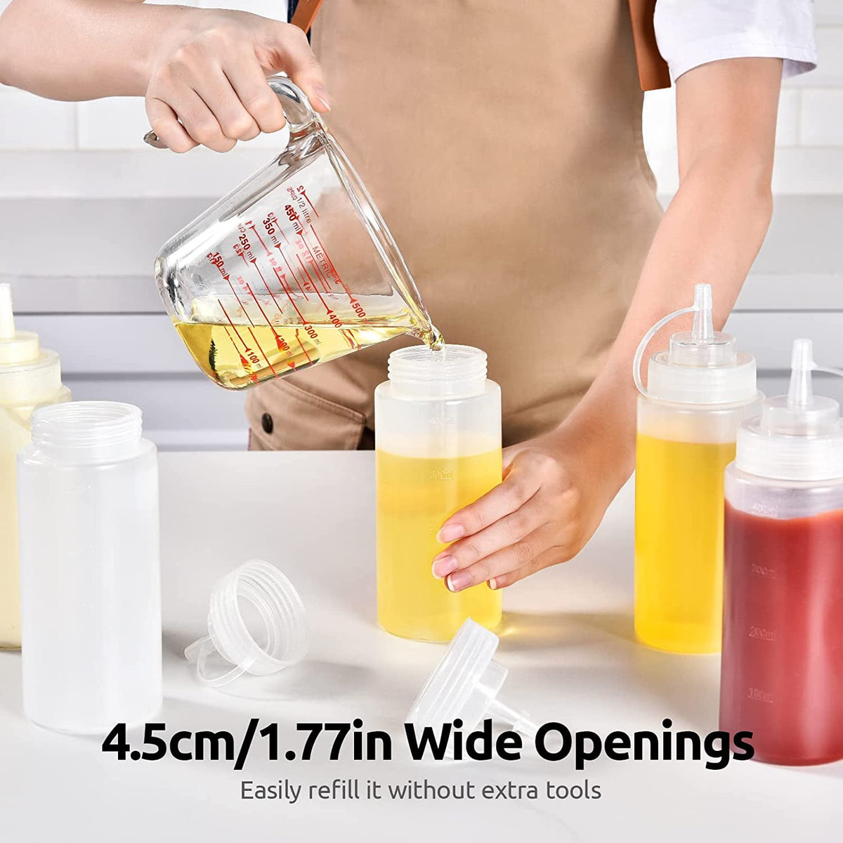 U-Taste Condiment Squeeze Bottles, Food Grade Plastic Sauce Container Squirt Bottle, Leakproof Oil Dispenser for Ketchup BBQ Salad Dressing, 16oz/6pcs