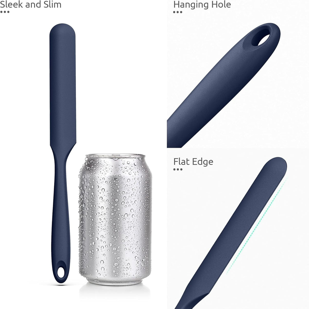 U-Taste Silicone Jar Spatula: 600ºF Heat-Resistant Food-Grade Sourdough Stirring Stick, Seamless Flexible Peanut Butter Spreader, 10in, Midnight Blue