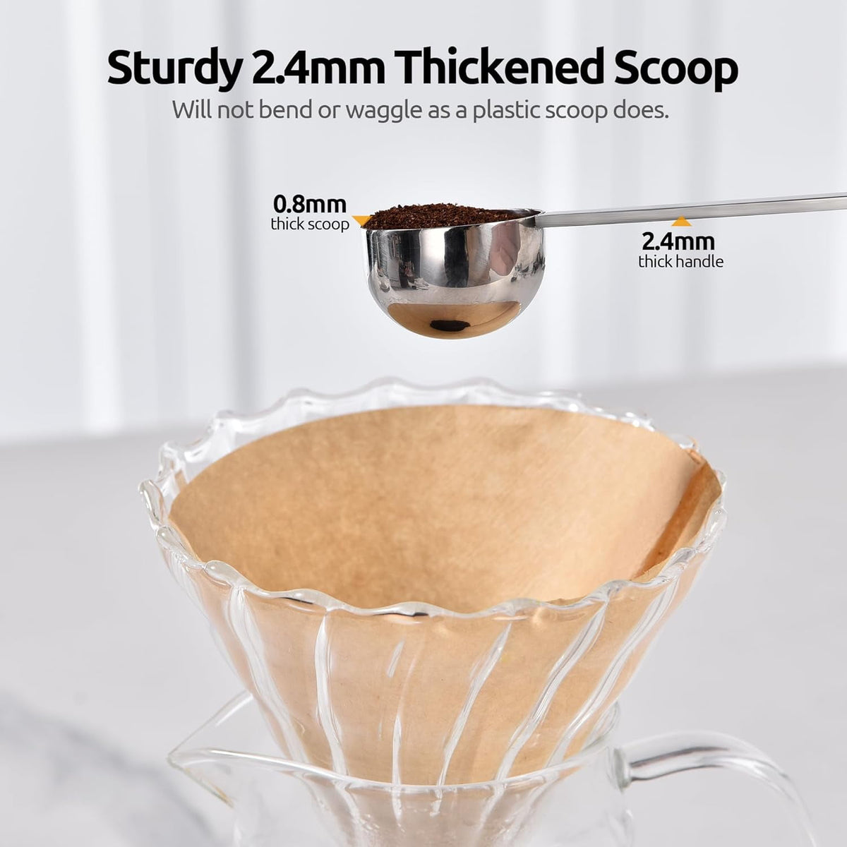 U-Taste Coffee Scoop 1 Tablespoon: 18/8 Stainless Steel Measuring Scooper for Ground Coffee Bean Espresso, 6.9in Extra Long Handle Metal Meaure Spoon