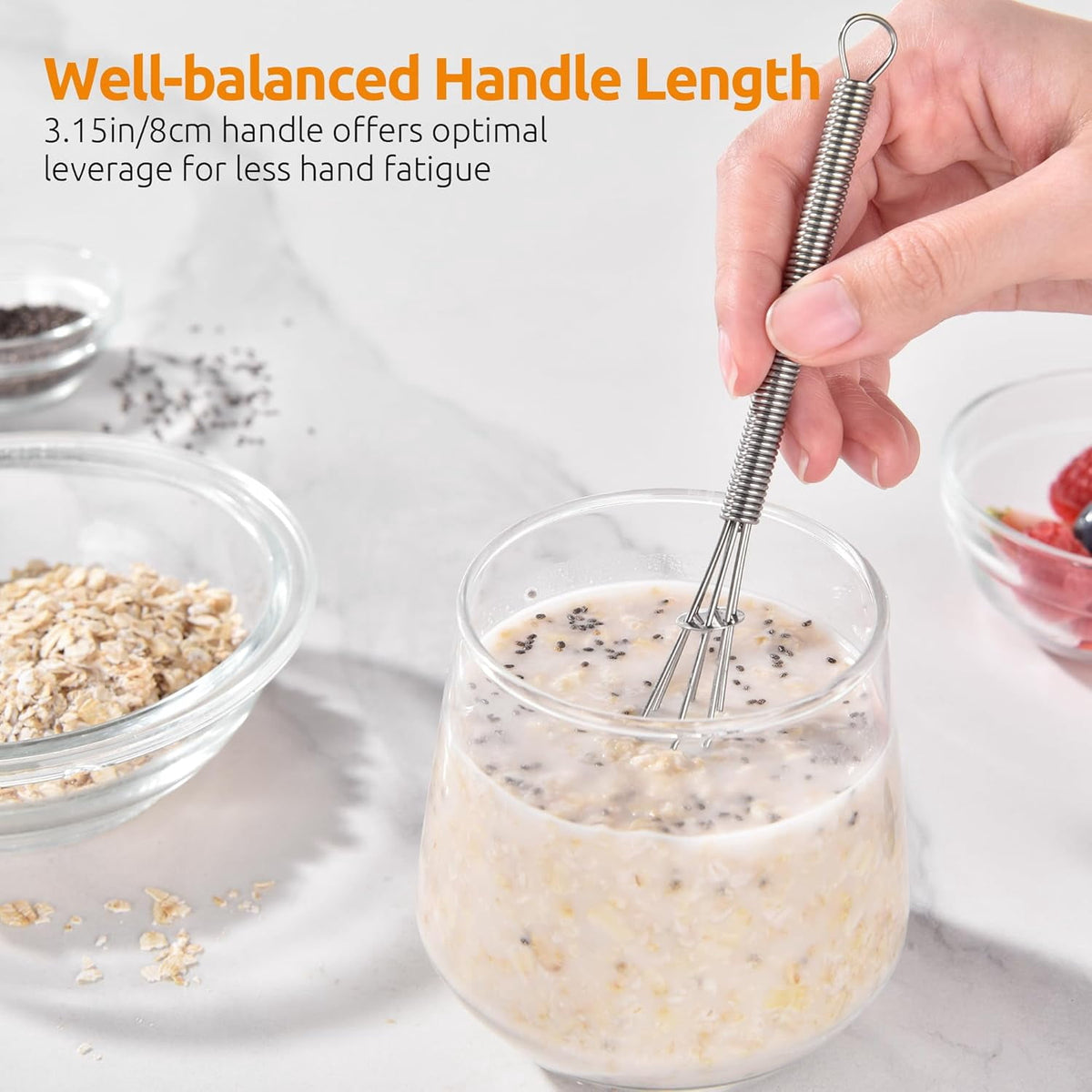 U-Taste Small Mini Whisks for Cooking, 18/8 Stainless Steel 7" Wisking Tool, Kitchen Wrie Wisk Set of 2, Tiny Mixing Tool with 6 Wire Compact Head