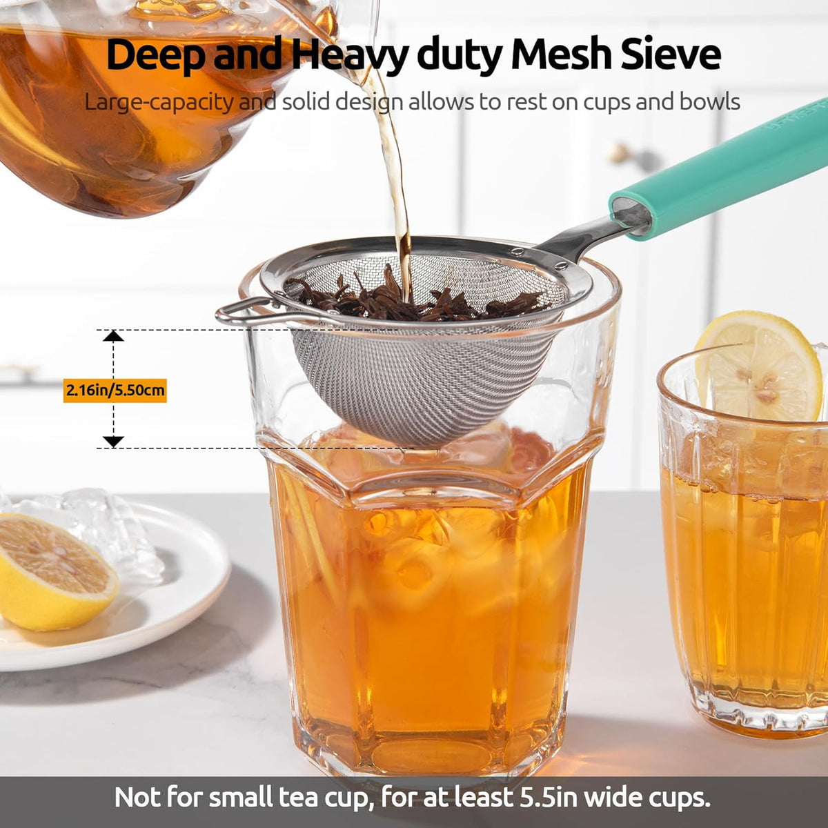 U-Taste Fine Mesh Strainer, 18/8 Stainless Steel Tea Coffee Strainer, Mini Small Fine Sieve, Metal Colander for Loose Tea/Juice/Pulp/Matcha, Aqua Sky