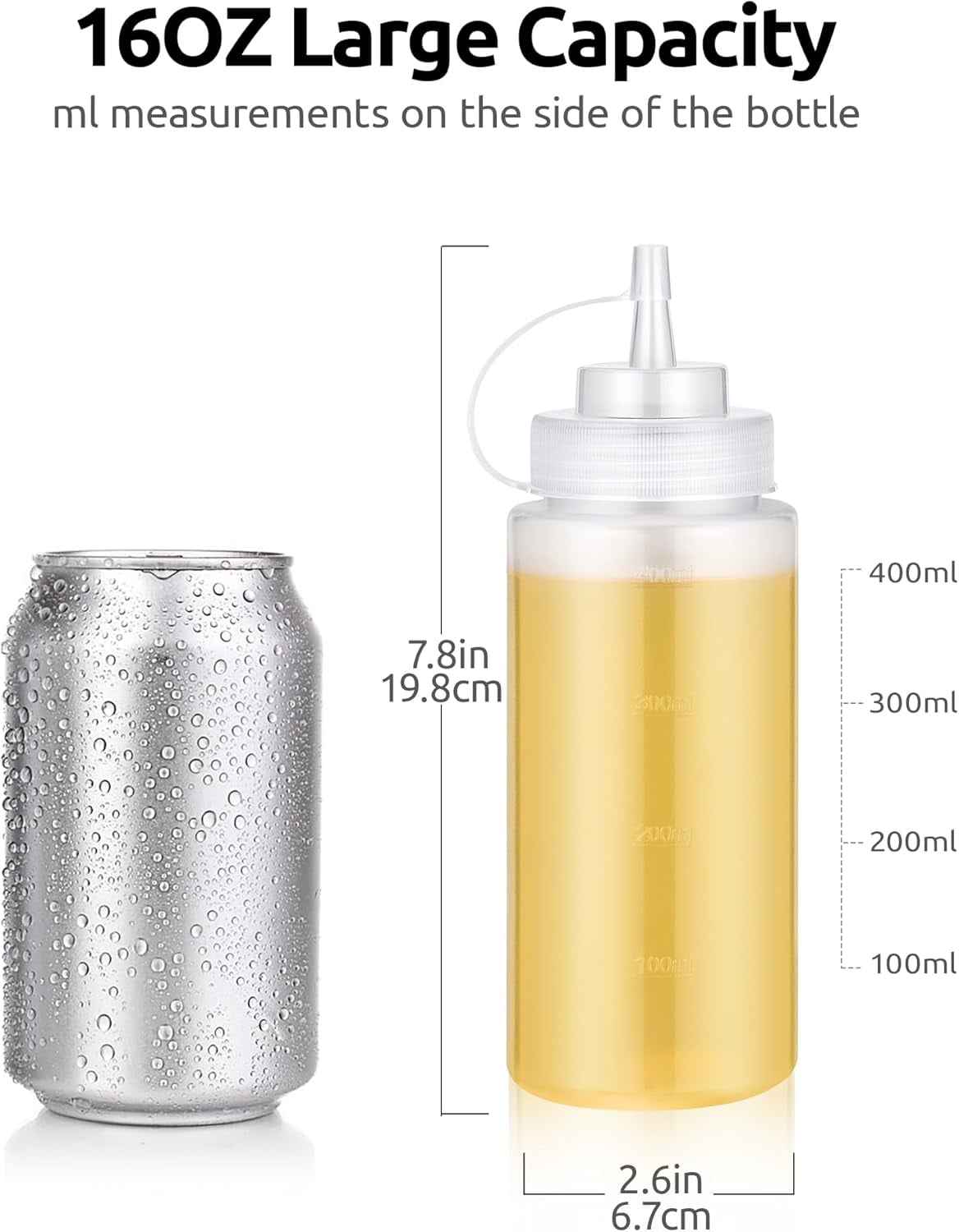 U-Taste Condiment Squeeze Bottles, Food Grade Plastic Sauce Container Squirt Bottle, Leakproof Oil Dispenser for Ketchup BBQ Salad Dressing, 16oz/6pcs