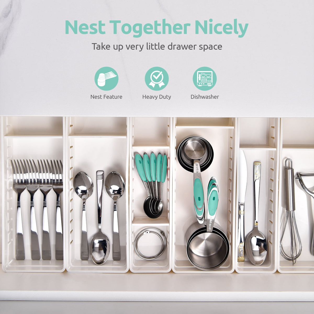 U-Taste 18/8 Stainless Steel Measuring Cups and Spoons Set, Metal Stacking Measure Set for Baking Cooking, Reinforced Welded Joints, 12Pcs, Aqua Sky
