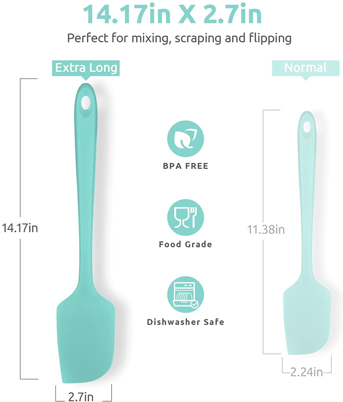 U-Taste 14in Extra Large Silicone Spatula, 600°F Heat Resistant Food Grade, Flexible Rubber Bowl Scraper for Kitchen Baking Cooking Mixing, Aqua Sky